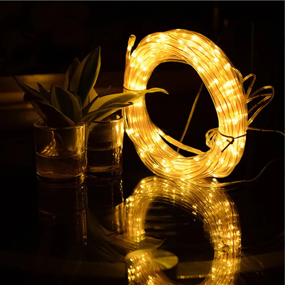 Solar LED Rope Lights Deck Outdoor Waterproof Garden String Lights Waterproof Light Belt Courtyard Christmas Atmosphere Decor ﻿