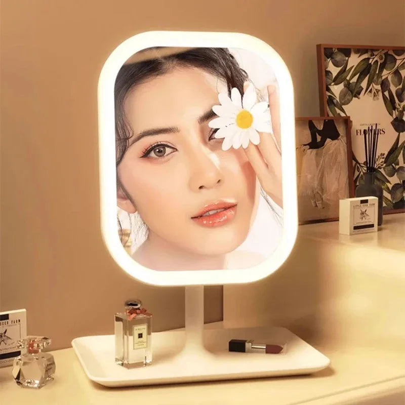 LED Makeup Mirror with LEDLight Portable Vanity Mirror with Adjustable Brightness Ins Style Desktop Mirror for Girls Gift