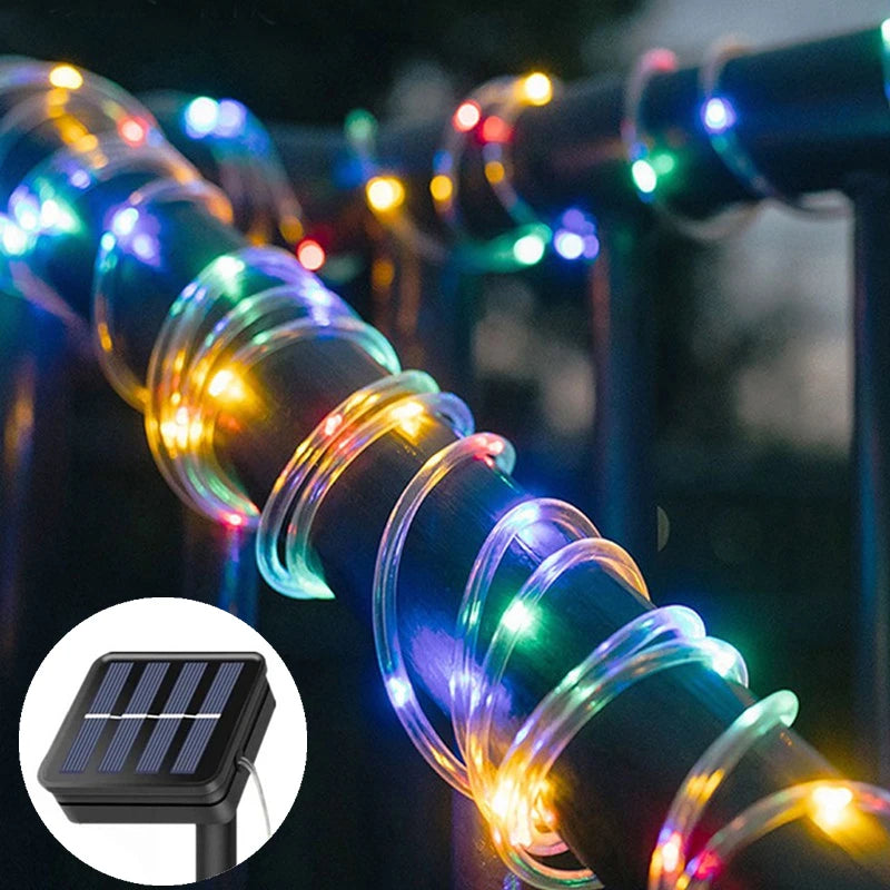 LED Solar Strip Rope Tube String Lights Outdoor Waterproof Lamp Wedding Fairy Garland String Lights for Garden Tree Yard Fence