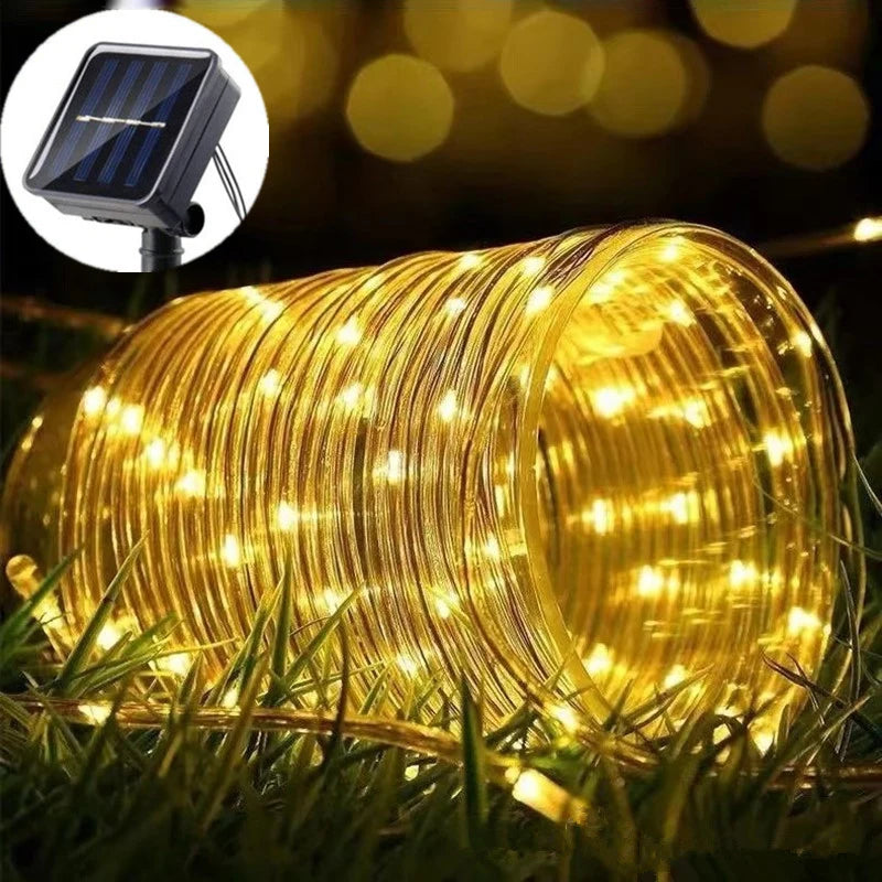 Solar Rope Lights Outdoor LED String Lights 8 Modes Garden Hose Lights Decorative Wedding Christmas Halloween Patio Porch Pool