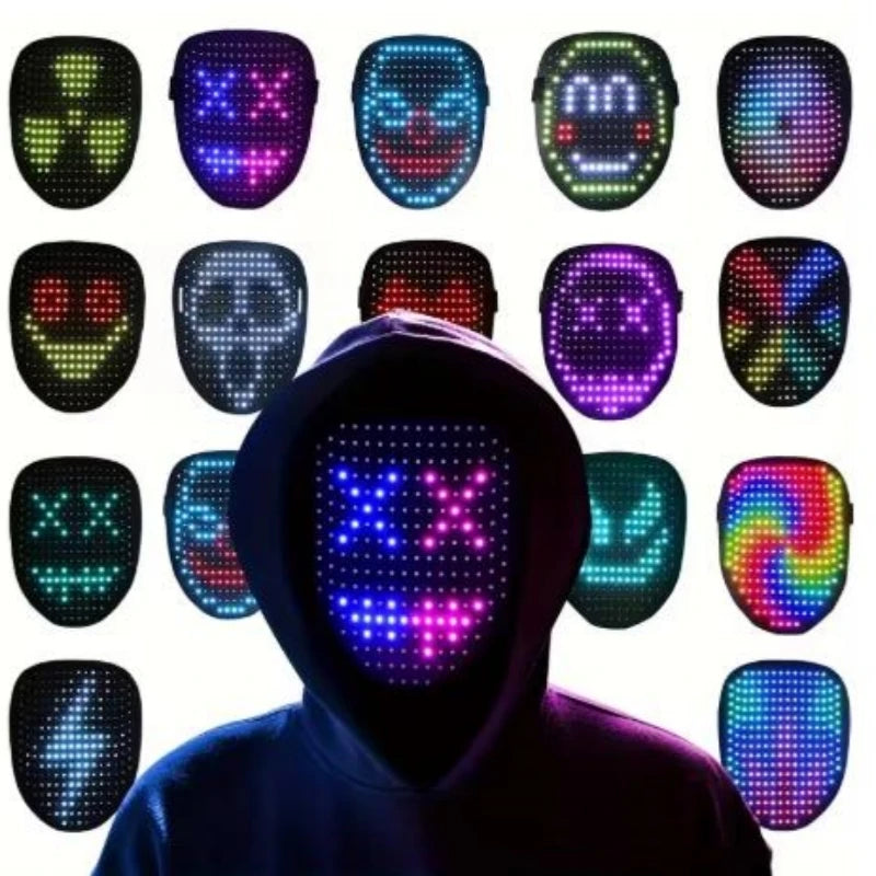 LED Mask with Gesture Sensing Light up Face Transforming Led Halloween Mask for Kids Men Women Costume Cosplay Party