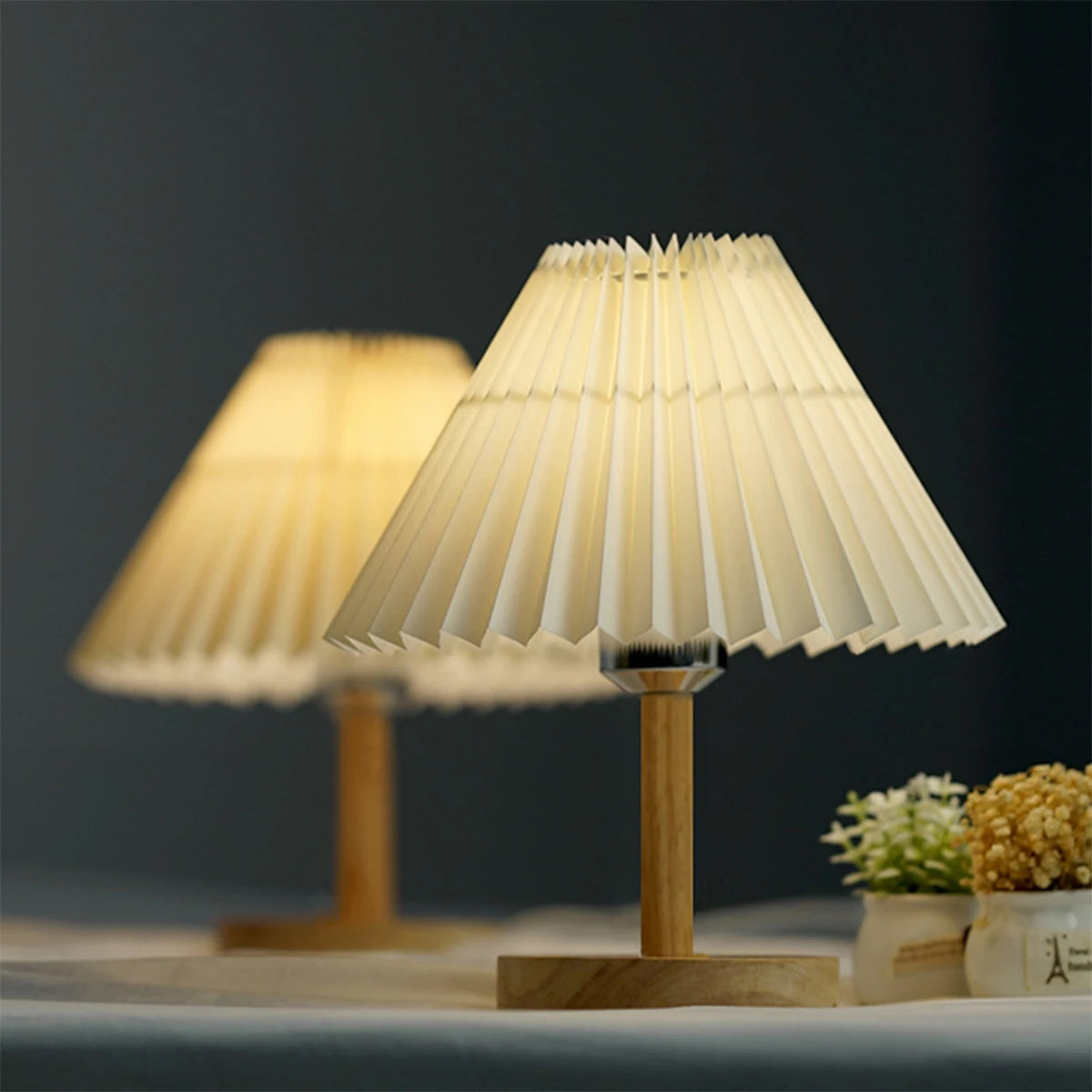 Led Bedside Lamp Night Light Desk Table Study Beside Room Bedroom Sleep Lighting Decoration Retro Pleated Sleeping