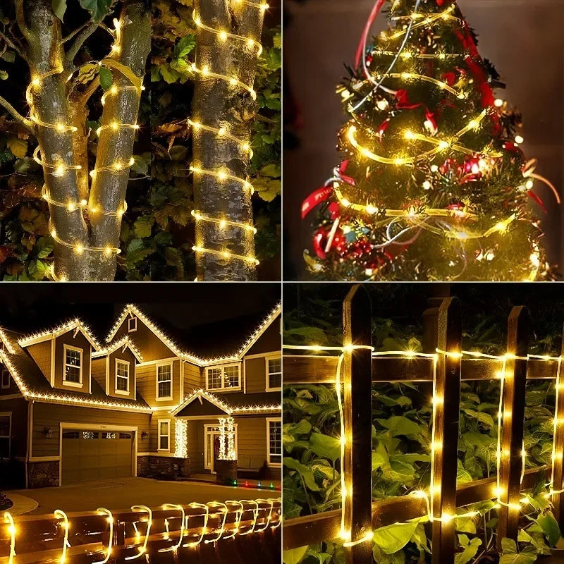 Solar LED Rope Light String Outdoor Waterproof Fairy Decoration for Garden Terrace Wedding Party Christmas Tree Lighting