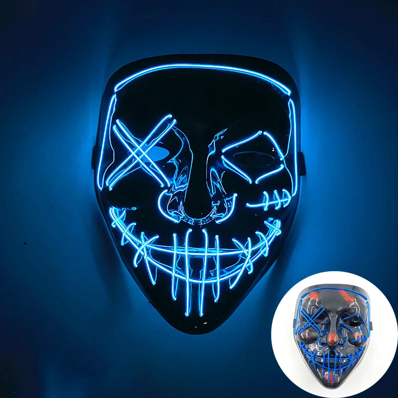 Luminous Led Purge Face Mask Glowing Masks Halloween Costume Props Neon Light Up Mask Costume Cosplay Decoration