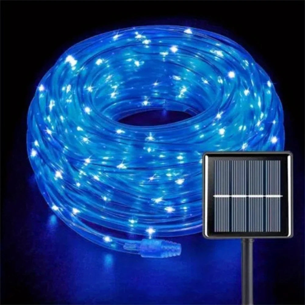 Solar Rope Lights Outdoor Blue 300 LED PVC Tube Fairy String Light Garden Halloween and Christmas Decorations