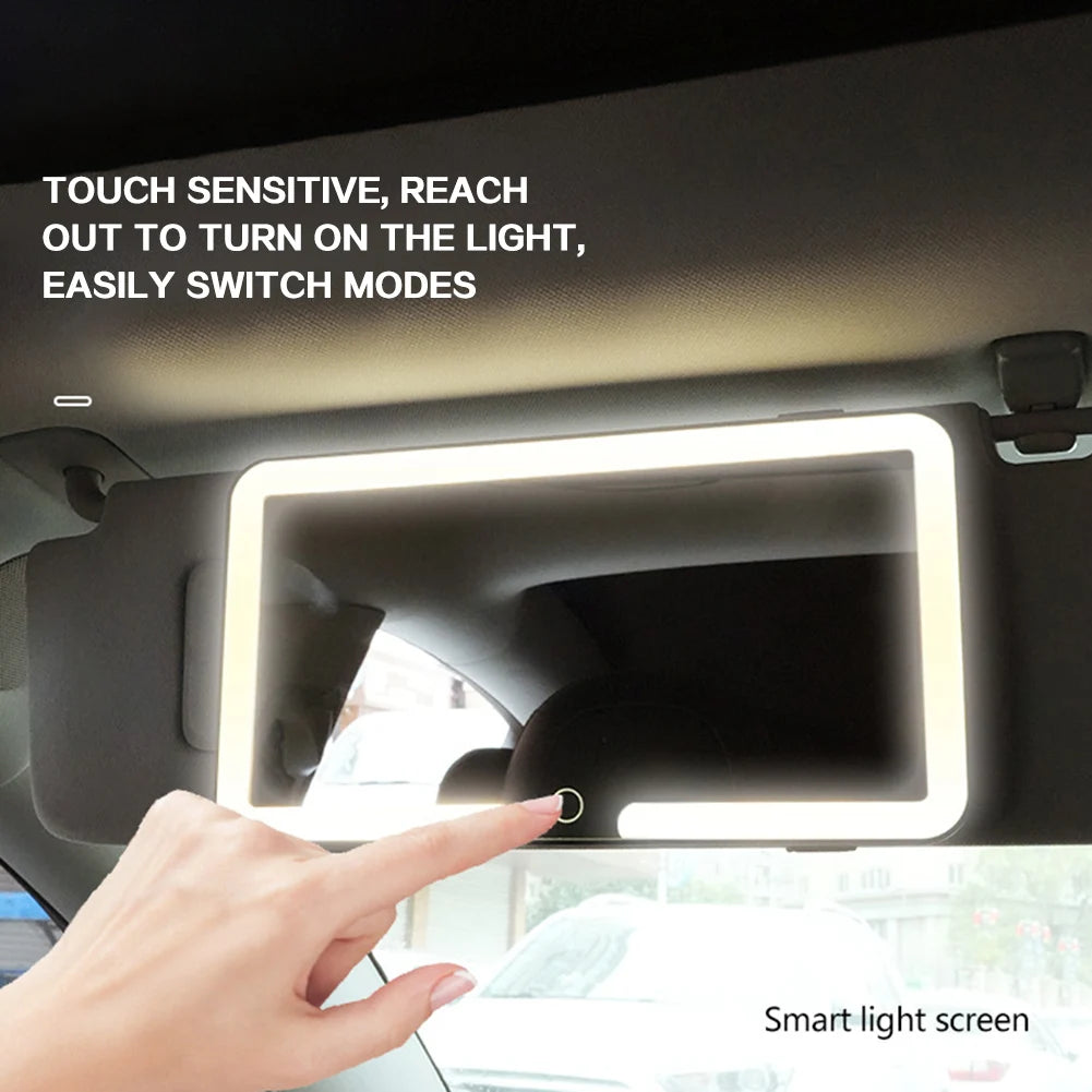 LED Car Sun Visor Vanity Mirror Auto Interior Decoration Sunshade Makeup Mirrors With 3 Light Modes LED USB Charging HD Mirror