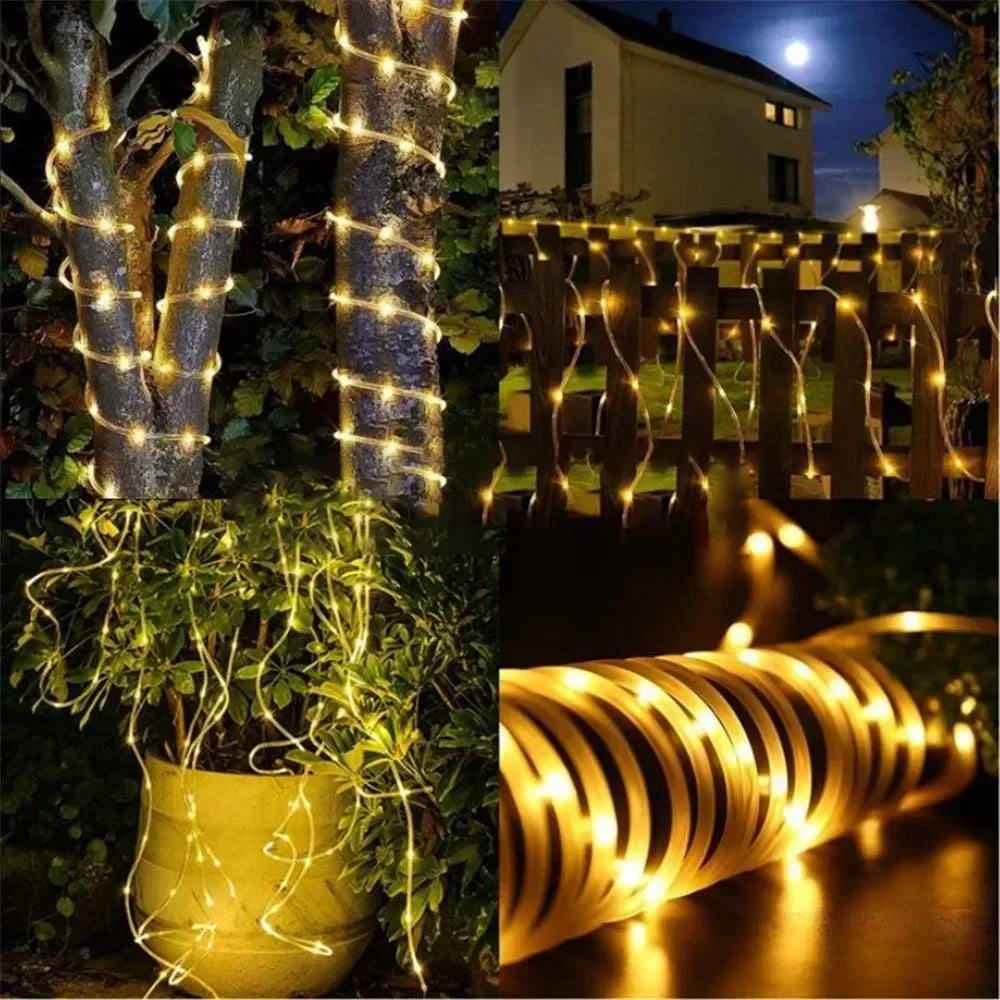 5/10/20M Solar Rope Lights Outdoor Blue LED PVC Tube Fairy String Light Garden Halloween and Christmas Wedding Decorations