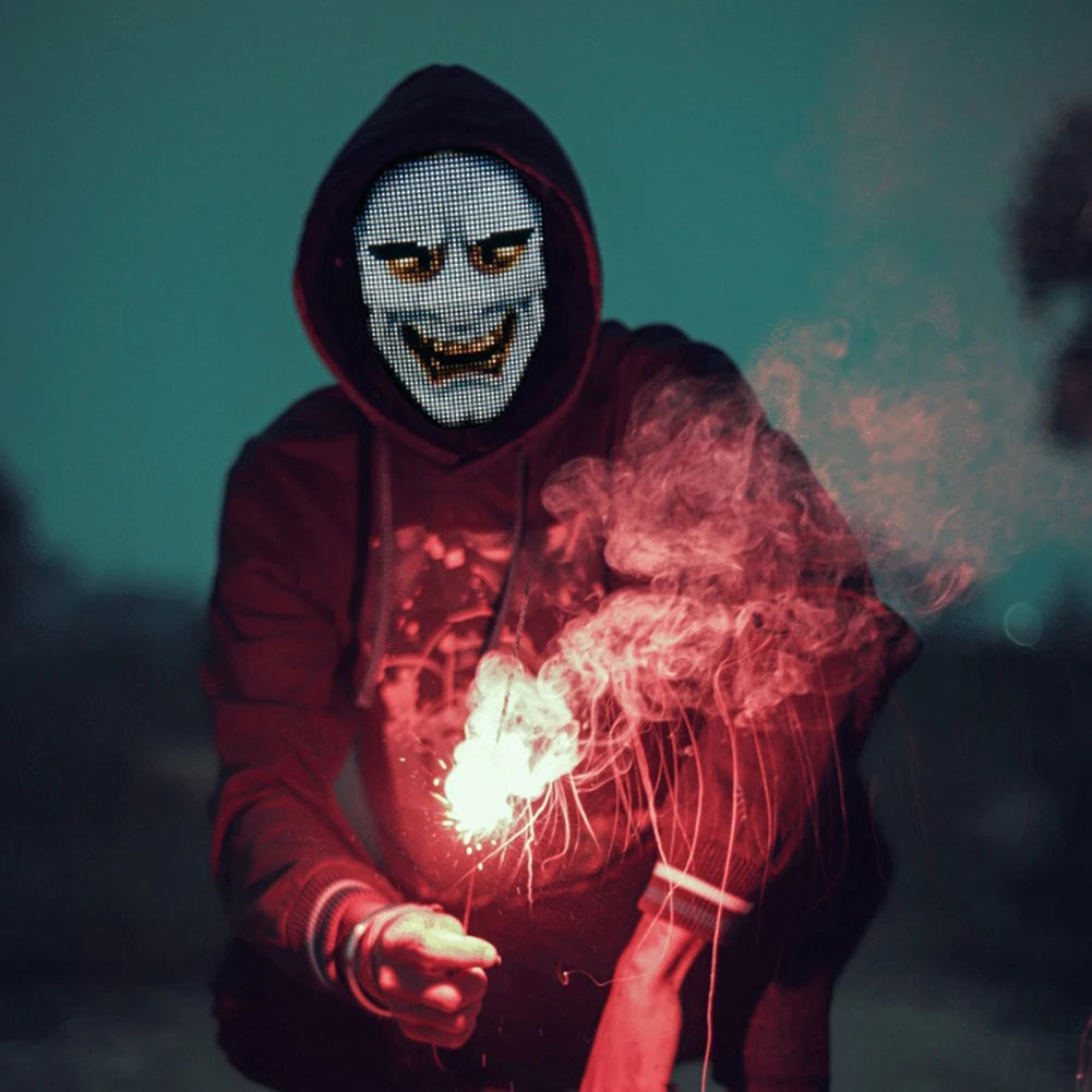 LED Party Mask Bluetooth-connected Programmable USB Charging Glow-in-the-Dark Mask Gestures Sensing Lights Up For Masquerades