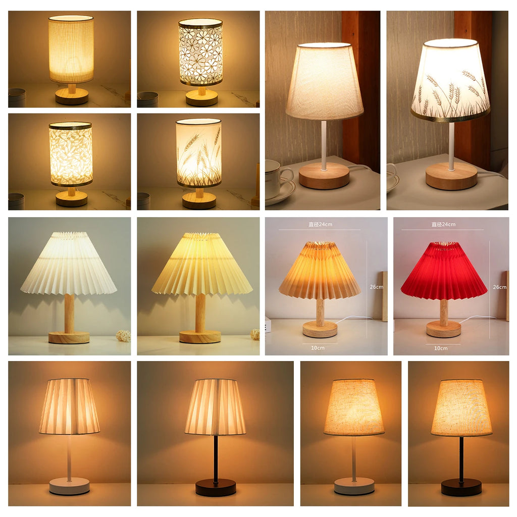 Led Bedside Lamp Night Light Desk Table Study Beside Room Bedroom Sleep Lighting Decoration Retro Pleated Sleeping
