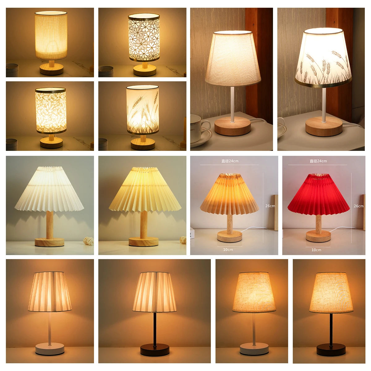 Led Bedside Lamp Night Light Desk Table Study Beside Room Bedroom Sleep Lighting Decoration Retro Pleated Sleeping