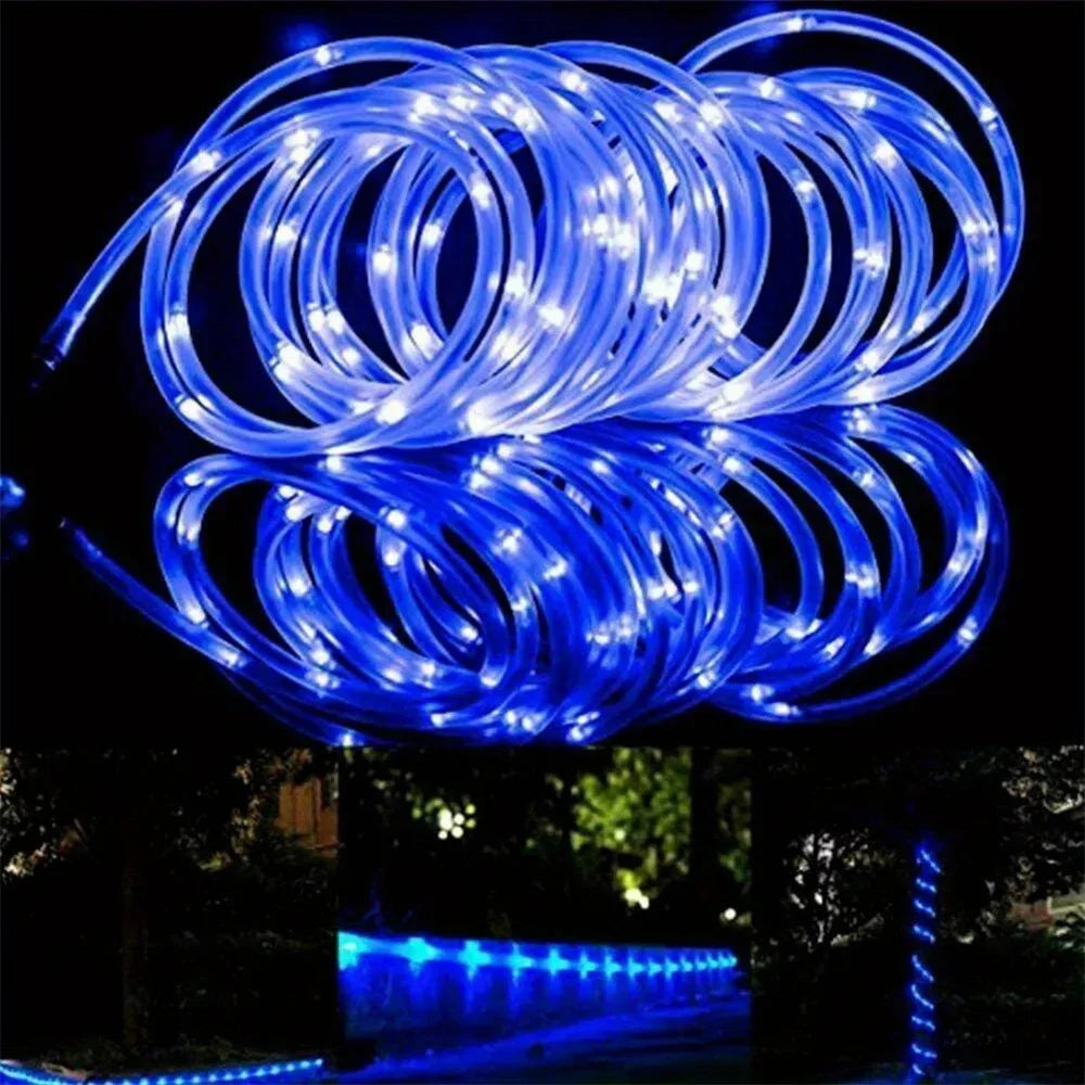 Solar Rope Lights Outdoor Blue 300 LED PVC Tube Fairy String Light Garden Halloween and Christmas Decorations