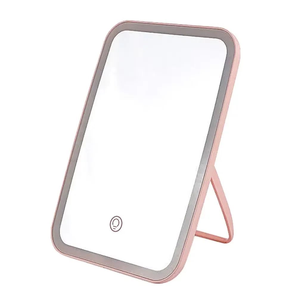 LED Makeup Mirror with Stand Desktop Folding Compact Square Travel Cosmetic Mirror With 3 colours lights Portable Handheld Gifts