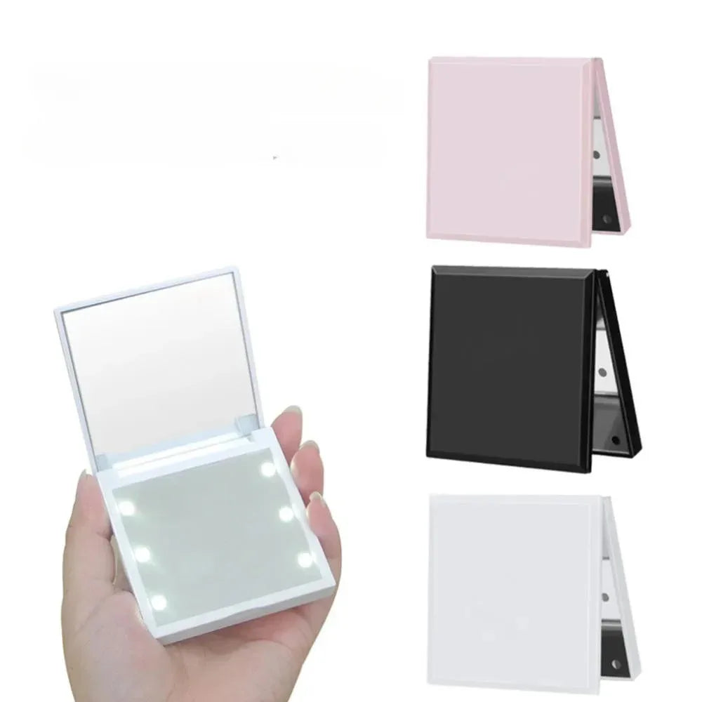 6 Led Makeup Mirror With Light  Magnifying Small Pocket Portable Travel Pink Black White Foldable Cosmetics Vanity Mirrors