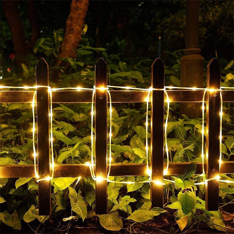 Solar Rope Lights Outdoor LED String Lights 8 Modes Garden Hose Lights Decorative Wedding Christmas Halloween Patio Porch Pool