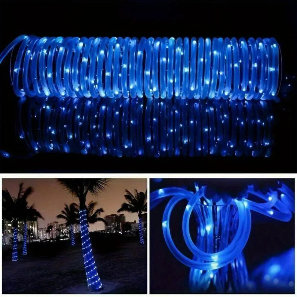 Solar Rope Lights Outdoor Blue 300 LED PVC Tube Fairy String Light Garden Halloween and Christmas Decorations