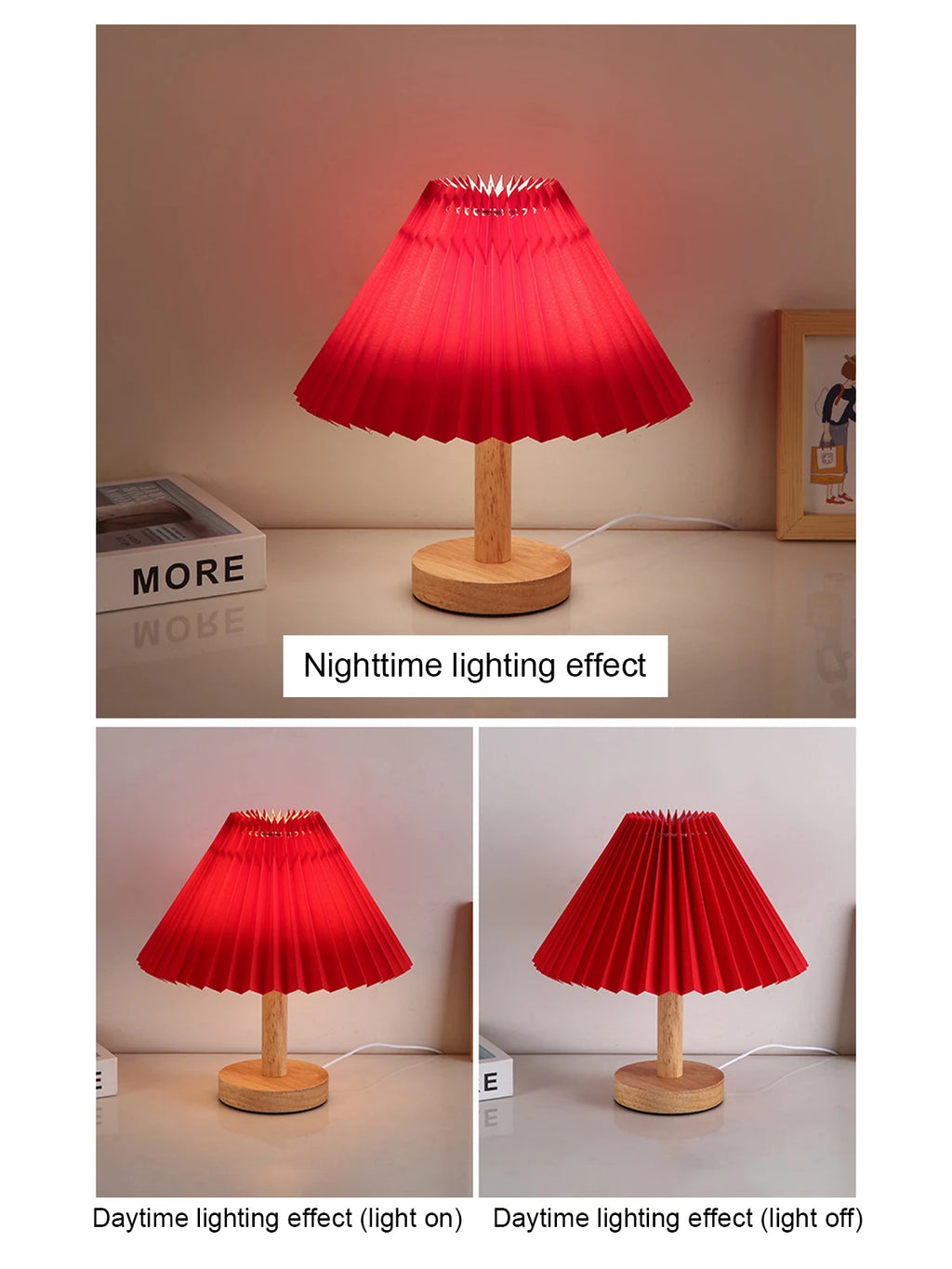 Led Bedside Lamp Night Light Desk Table Study Beside Room Bedroom Sleep Lighting Decoration Retro Pleated Sleeping