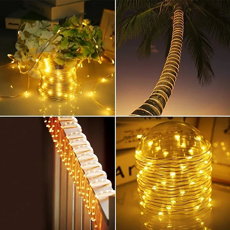 Solar String Lights Outdoor Waterproof LED Strip Rope Tube Lamp Christmas Fairy Garland String Lights for Garden Tree Yard Fence