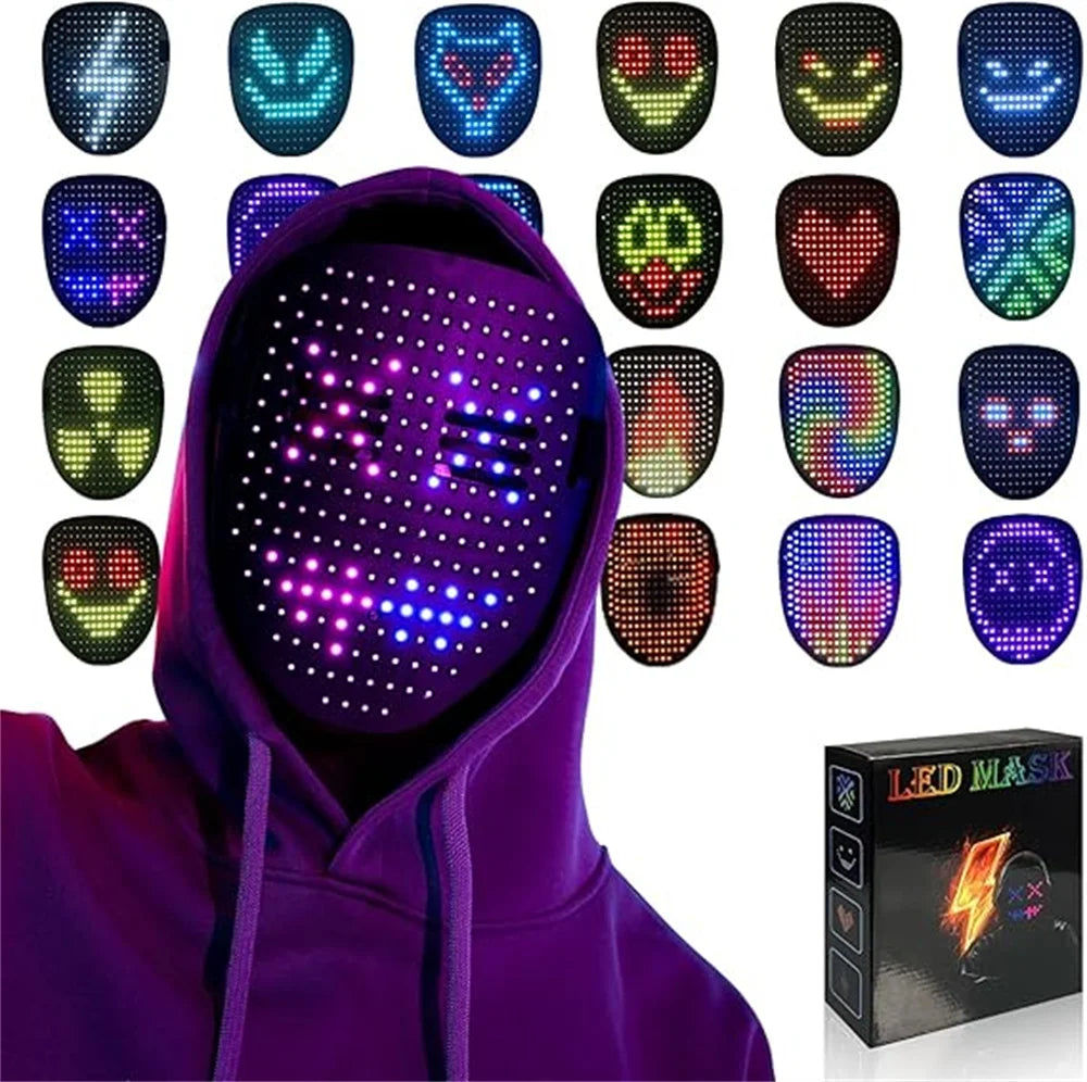 LED Mask with Gesture Sensing Light up Face Transforming Led Halloween Mask for Kids Men Women Costume Cosplay Party