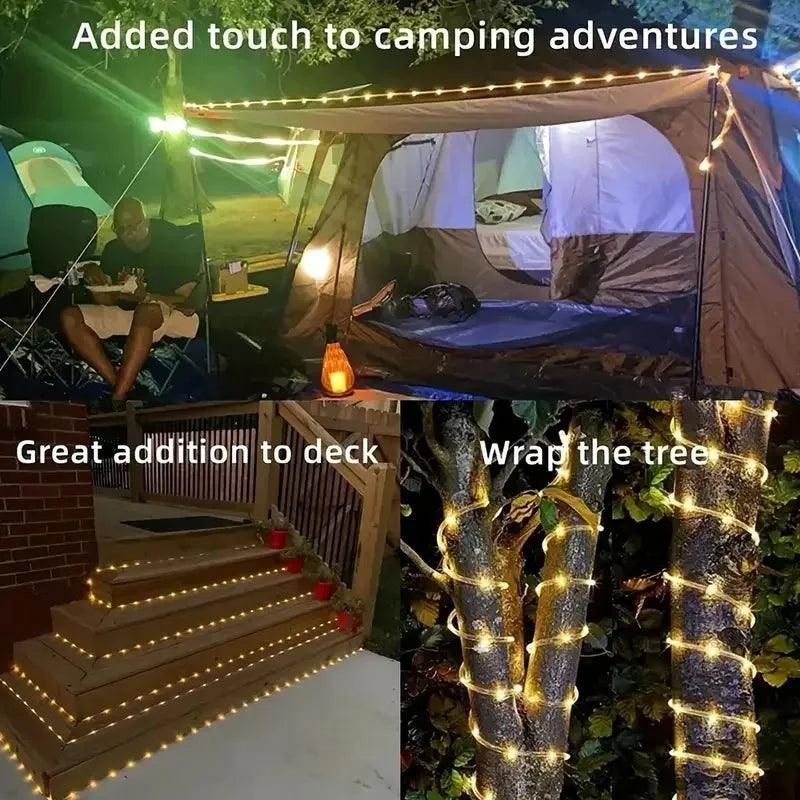 LED Solar Rope Lights Outdoor 50-200LEDs 8 Modes IP54 Waterproof String Lights for Garden Christmas Halloween Weddings Decor
