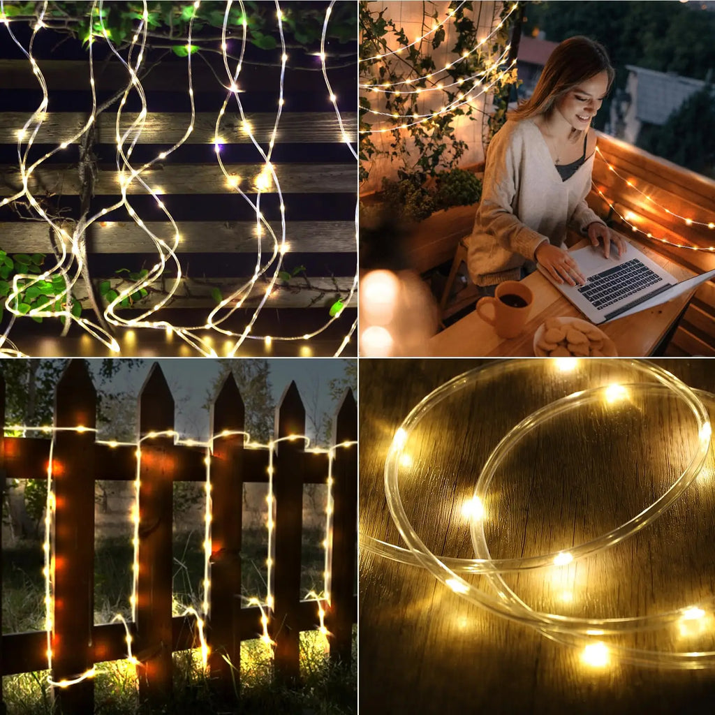 Solar 200 LED Rope Light Waterproof Outdoor Solar Powered Fairy Lights 8 Mode Christmas for Garden Yard Holiday Tree Decor Light