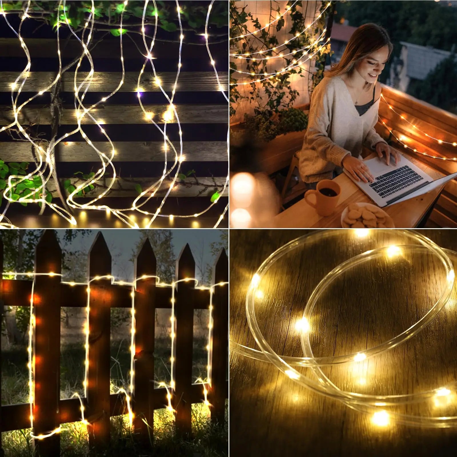 Solar 200 LED Rope Light Waterproof Outdoor Solar Powered Fairy Lights 8 Mode Christmas for Garden Yard Holiday Tree Decor Light