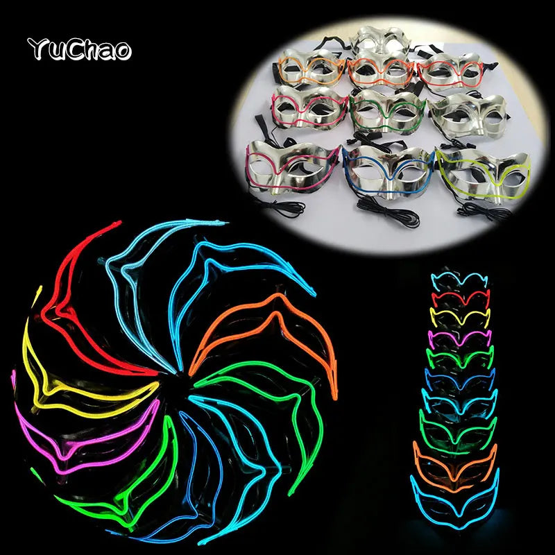 LED Light Fox Mask For Dance Neon Party Decoration Luminous Masquerade Kabuki Mask Bar KTV Ball Disguise Masks
