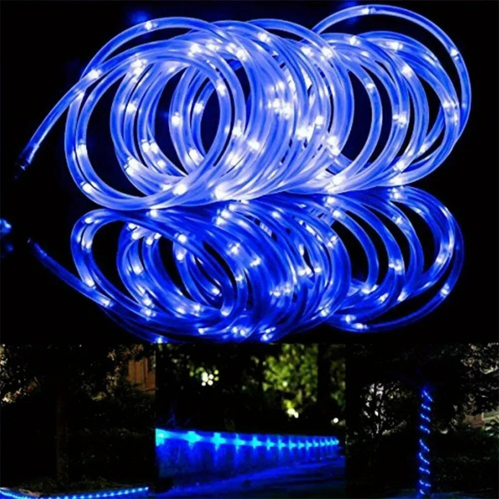 Solar Rope Lights Outdoor Blue 300 LED PVC Tube Fairy String Light Garden Halloween and Christmas Decorations