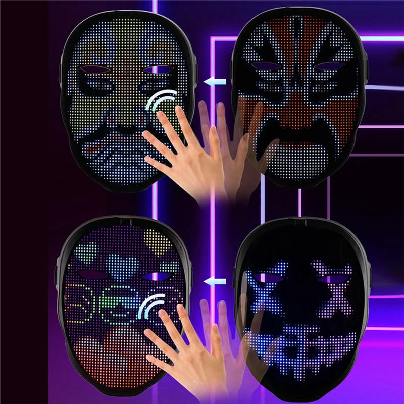-MEOF Face LED Mask LED Face Mask Halloween Christmas DIY Animation Text Love Prank Concert Robot Face LED Mask