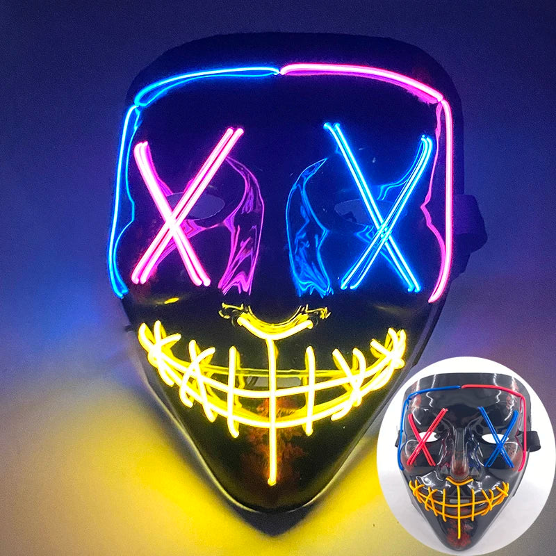 Luminous Led Purge Face Mask Glowing Masks Halloween Costume Props Neon Light Up Mask Costume Cosplay Decoration