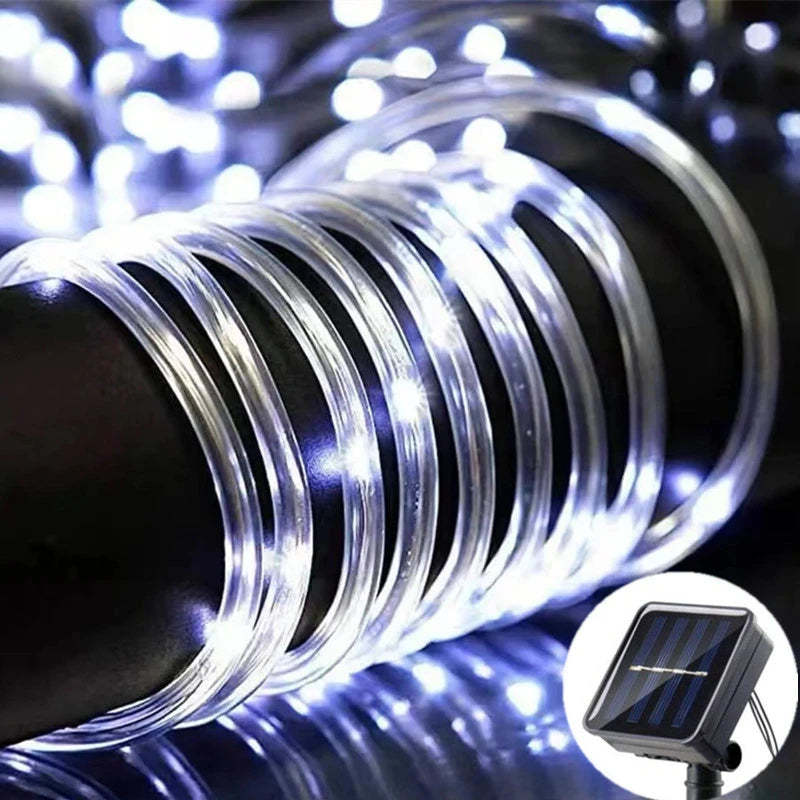 Solar Rope Lights Outdoor LED String Lights 8 Modes Garden Hose Lights Decorative Wedding Christmas Halloween Patio Porch Pool