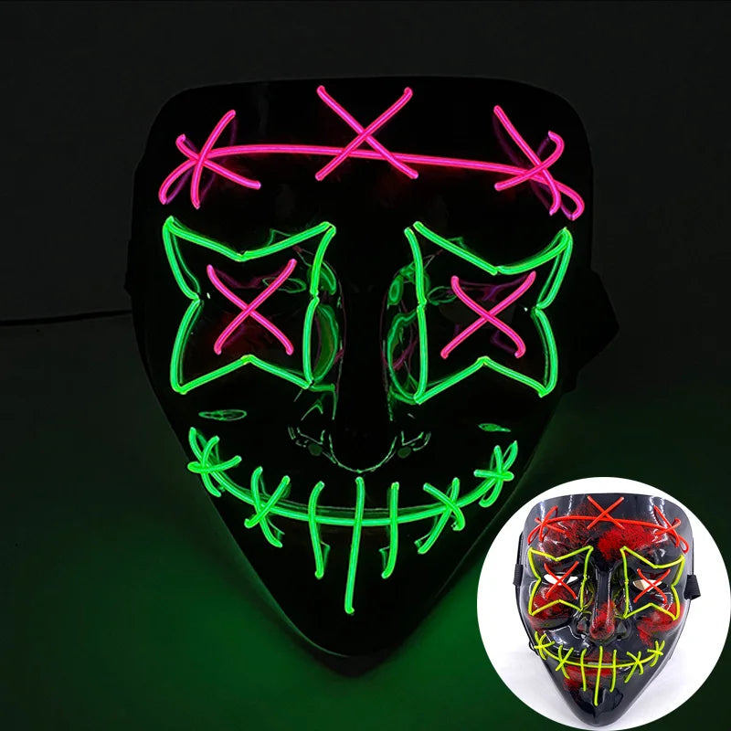 Luminous Led Purge Face Mask Glowing Masks Halloween Costume Props Neon Light Up Mask Costume Cosplay Decoration
