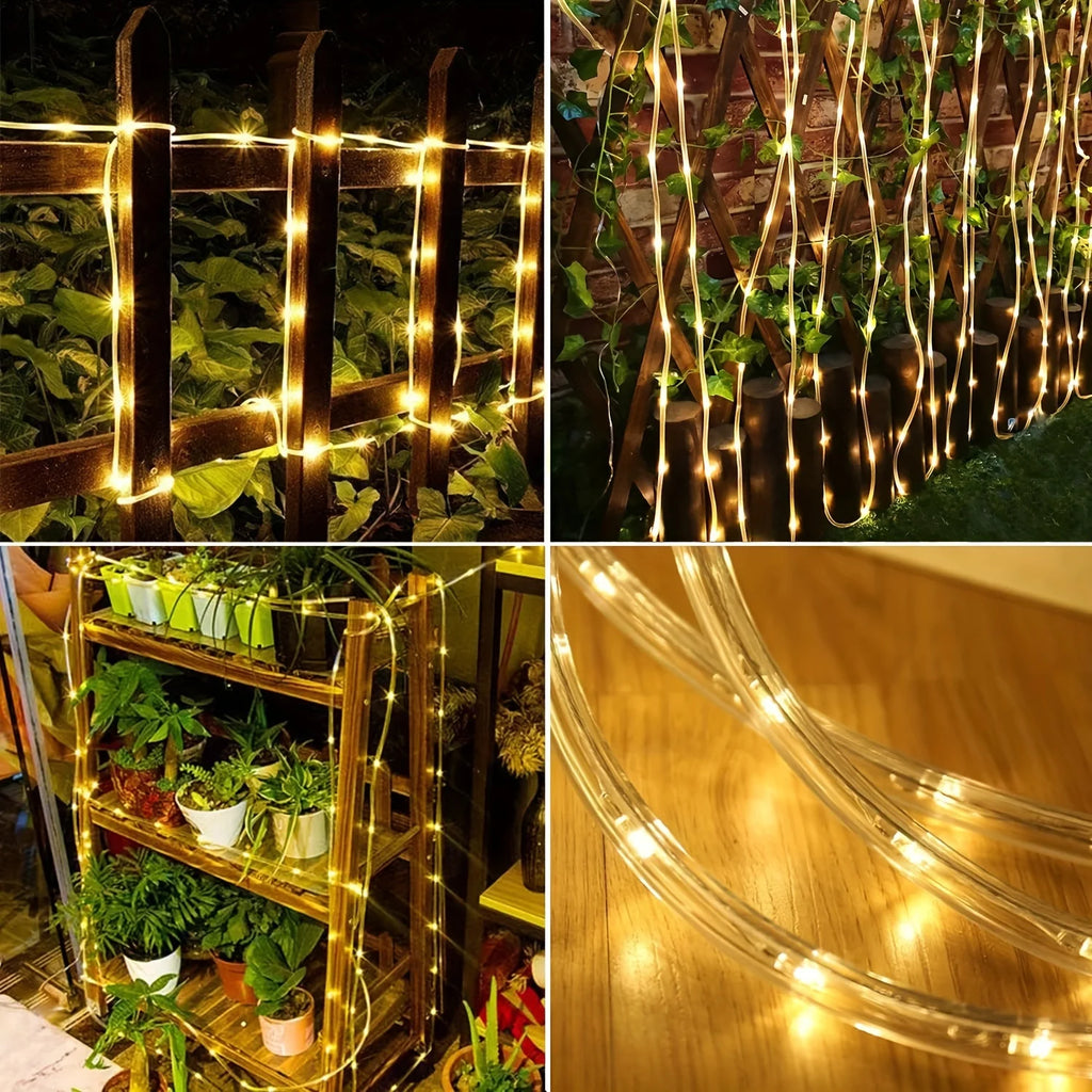 Solar Rope Lights IP65 Waterproof Outdoor Lamp LED Copper Fairy String Tube Lights for Party Garden Yard Home Wedding Christmas