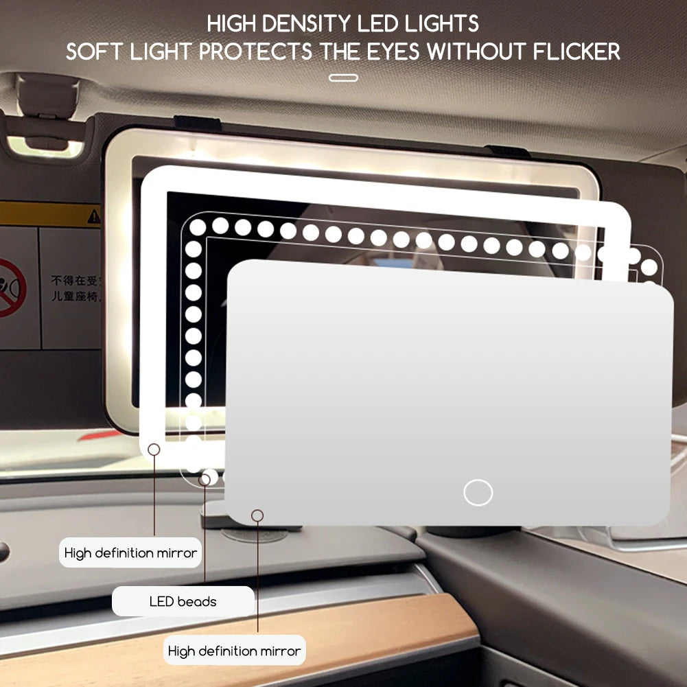 LED Car Sun Visor Vanity Mirror Auto Interior Decoration Sunshade Makeup Mirrors With 3 Light Modes LED USB Charging HD Mirror