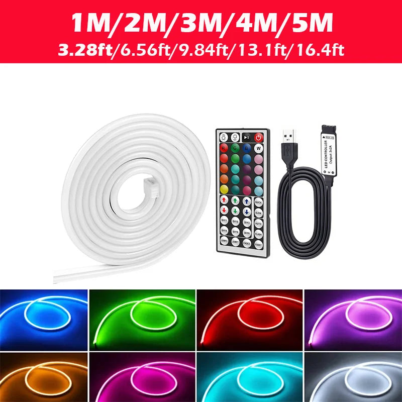 USB Neon Srtip Light RGB Color Changing LED Rope Lights, Flexible Neon LED Rope Lights Cuttable DIY Design Neon Lights