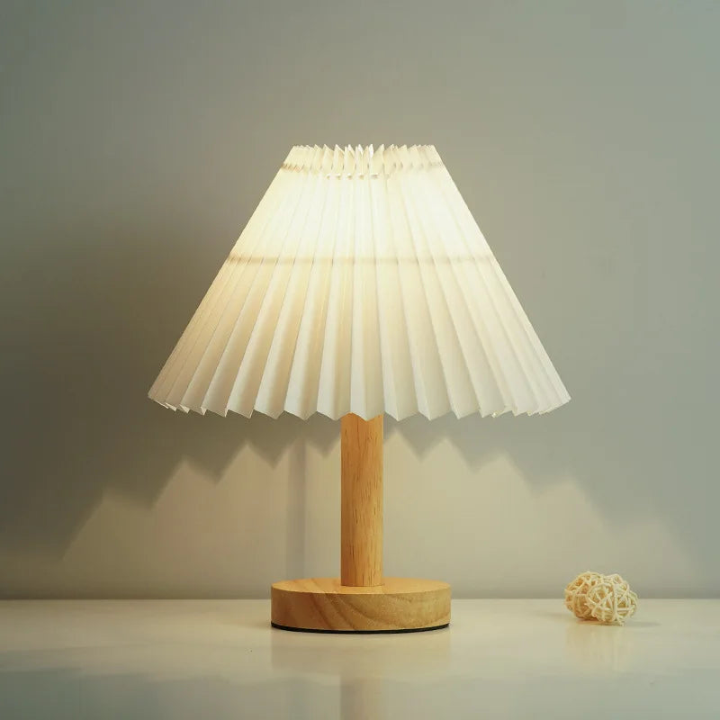 Led Bedside Lamp Night Light Desk Table Study Beside Room Bedroom Sleep Lighting Decoration Retro Pleated Sleeping