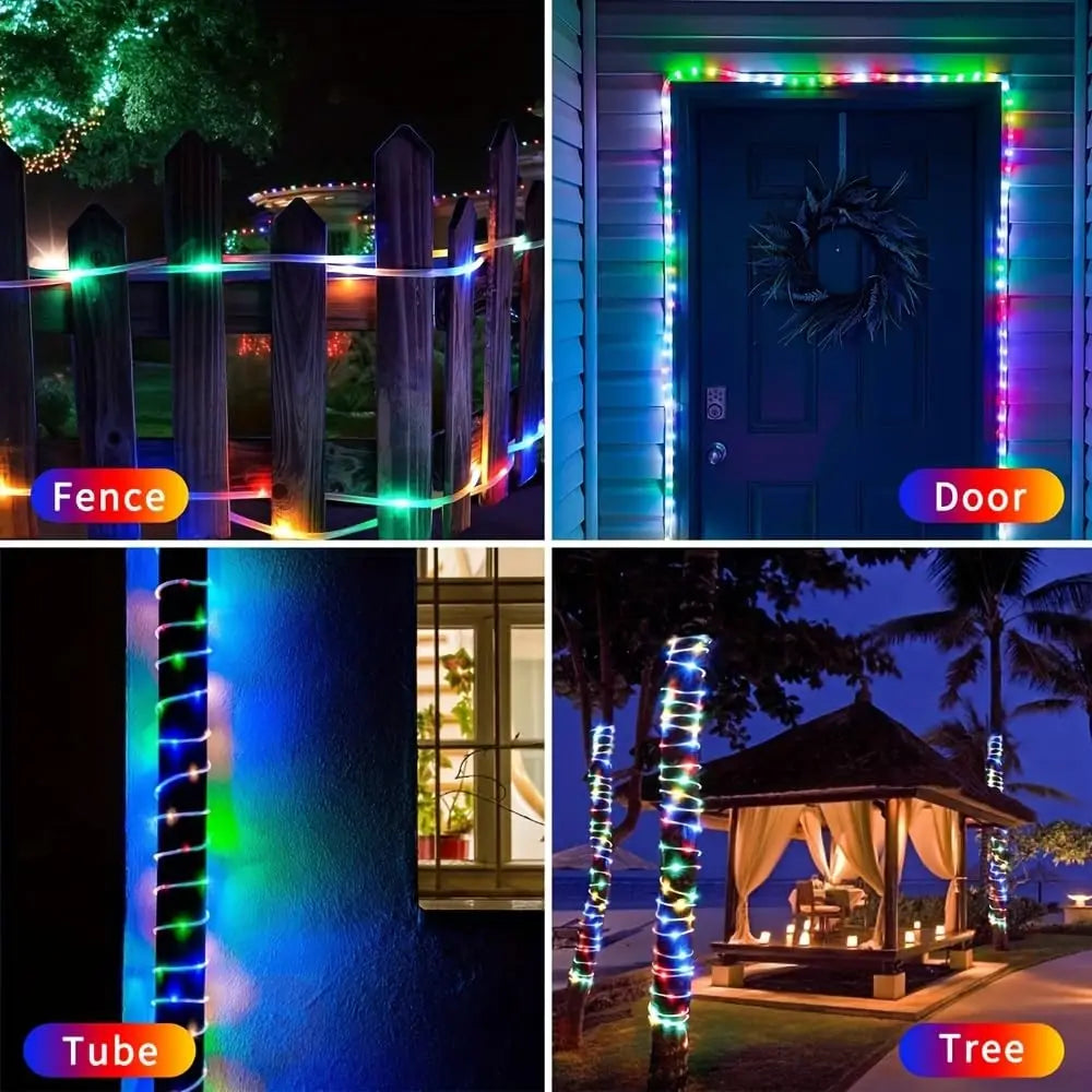 Solar 200 LED Rope Light Waterproof Outdoor Solar Powered Fairy Lights 8 Mode Christmas for Garden Yard Holiday Tree Decor Light