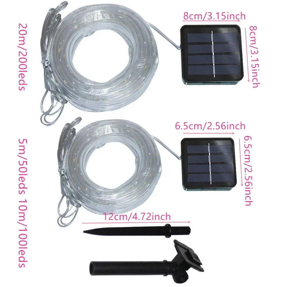 5/10/20M Solar Rope Lights Outdoor Blue LED PVC Tube Fairy String Light Garden Halloween and Christmas Wedding Decorations