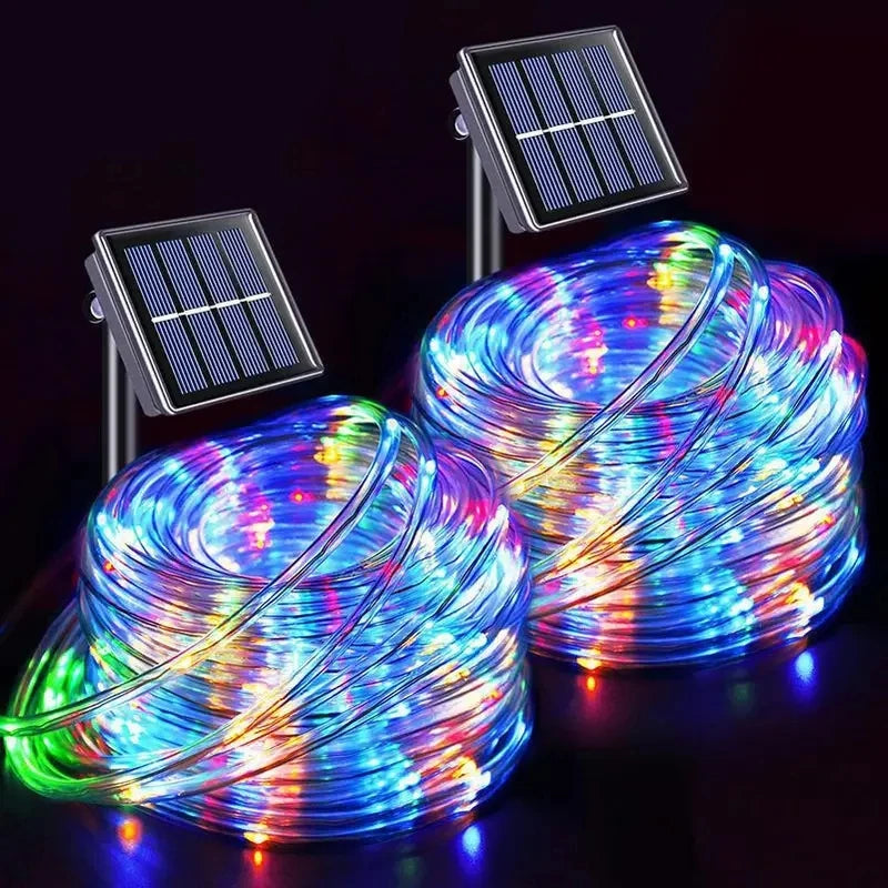Solar LED Rope Light String Outdoor Waterproof Fairy Decoration for Garden Terrace Wedding Party Christmas Tree Lighting