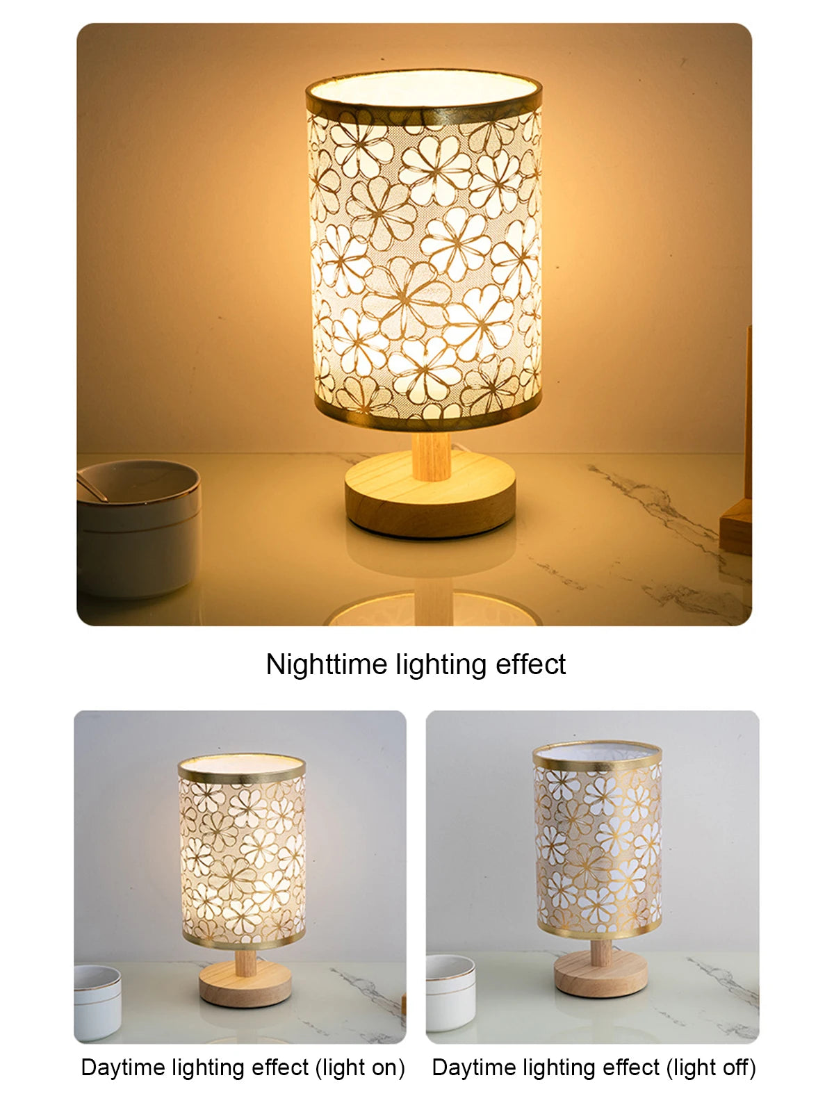 Led Bedside Lamp Night Light Desk Table Study Beside Room Bedroom Sleep Lighting Decoration Retro Pleated Sleeping