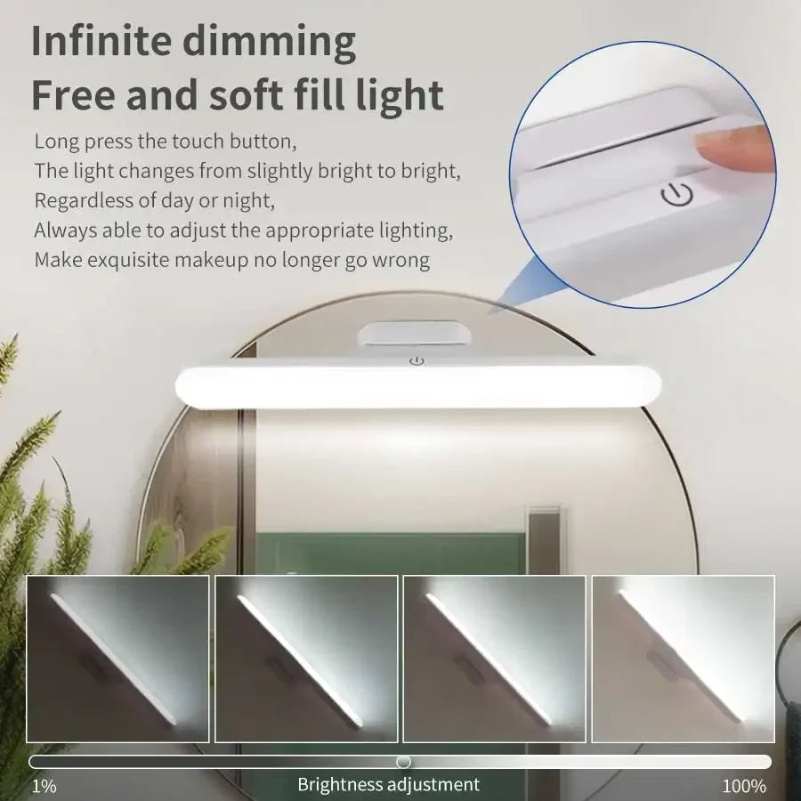 LED Mirror Front Makeup Light Rechargeable Hanging Magnetic Lamp Eye Protection Reading Lamp For Dormitory Wardrobe Closet Light