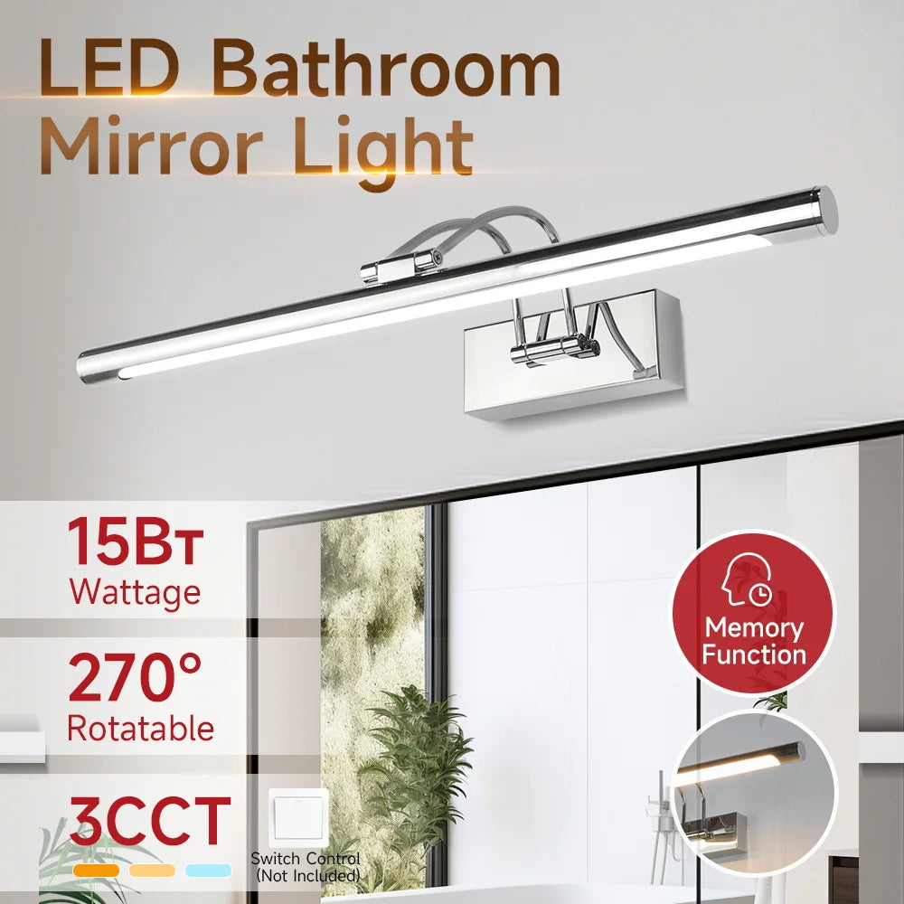 LED Mirror Light Three Colors LED Home Wall Decor Lights Led Bathroom Mirror Lamp Make Up Lighting Wall Mirrors Lamp AC110-264V