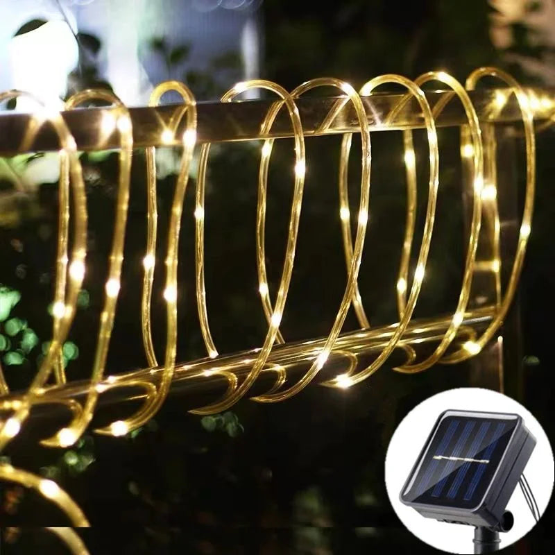 LED Solar Strip Rope Tube String Lights Outdoor Waterproof Lamp Wedding Fairy Garland String Lights for Garden Tree Yard Fence