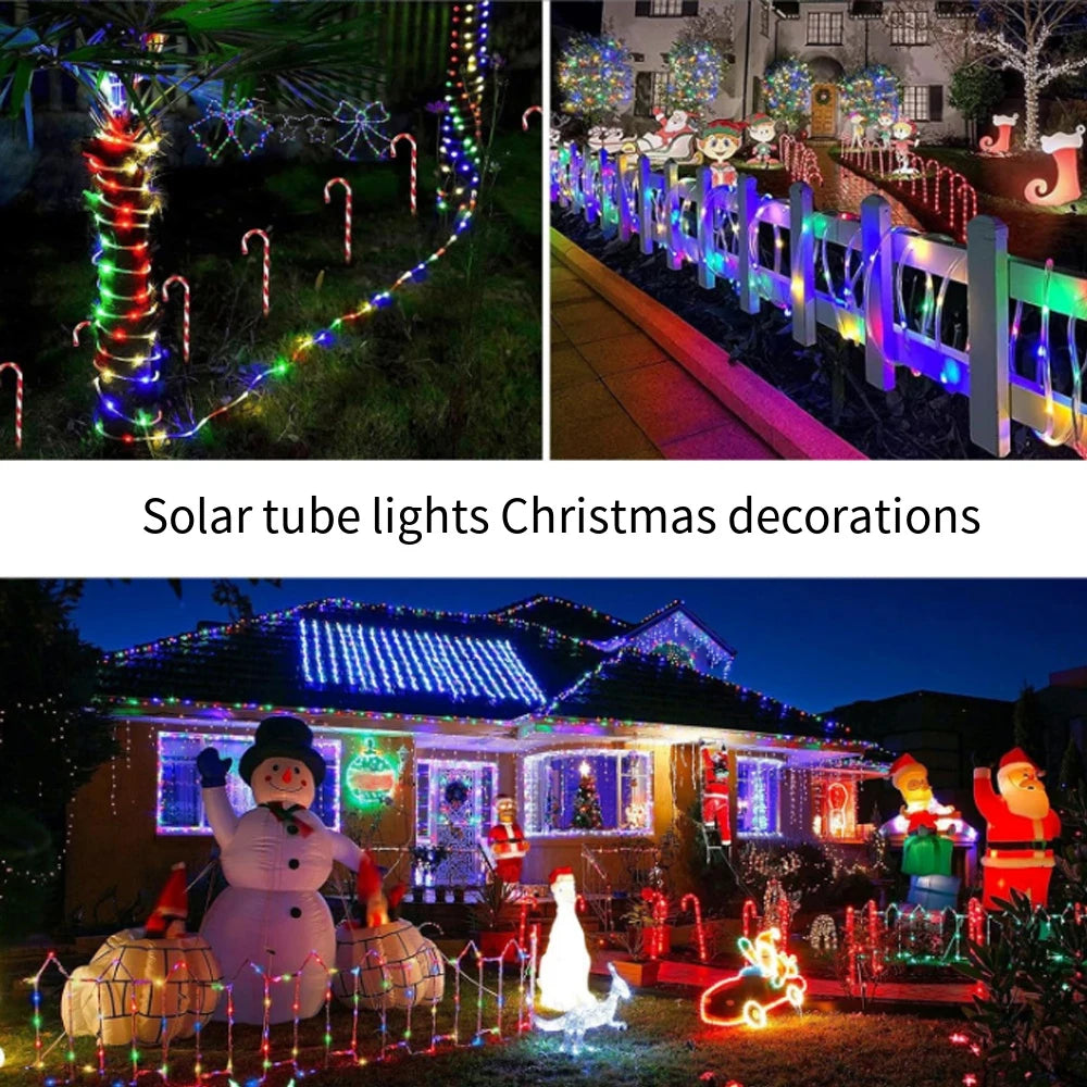 Solar LED Rope Lights Deck Outdoor Waterproof Garden String Lights Waterproof Light Belt Courtyard Christmas Atmosphere Decor ﻿