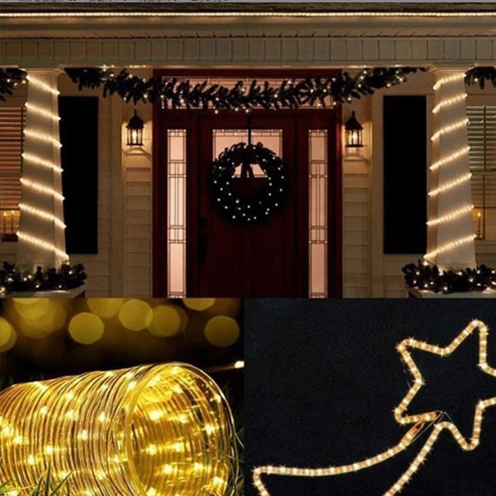Solar LED Rope Lights Deck Outdoor Waterproof Garden String Lights Waterproof Light Belt Courtyard Christmas Atmosphere Decor ﻿