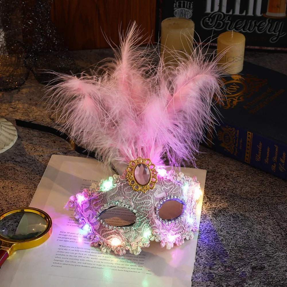 Creative Plastic LED Glowing Mask Lace Half Face Mask Feather Mask Light Up Eye Mask Venice Masquerade Mask Carnival
