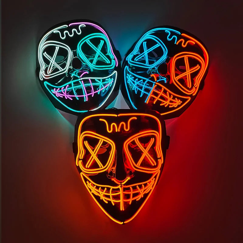 Luminous Led Purge Face Mask Glowing Masks Halloween Costume Props Neon Light Up Mask Costume Cosplay Decoration