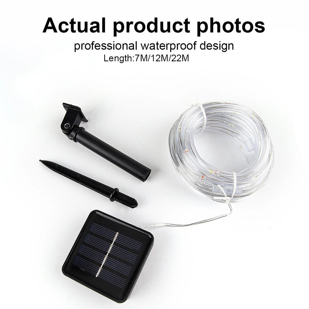 Solar 200 LED Rope Light Waterproof Outdoor Solar Powered Fairy Lights 8 Mode Christmas for Garden Yard Holiday Tree Decor Light
