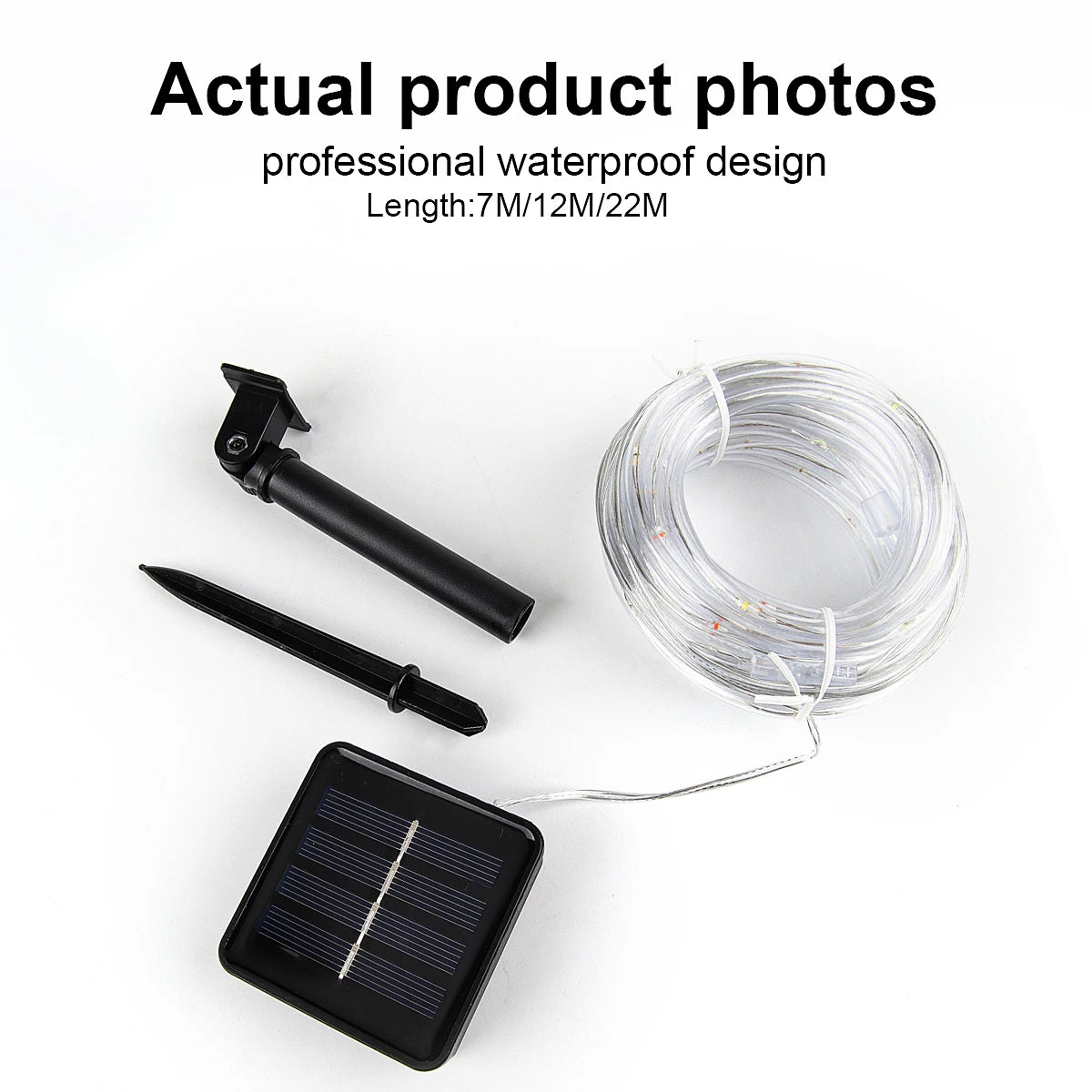 Solar 200 LED Rope Light Waterproof Outdoor Solar Powered Fairy Lights 8 Mode Christmas for Garden Yard Holiday Tree Decor Light