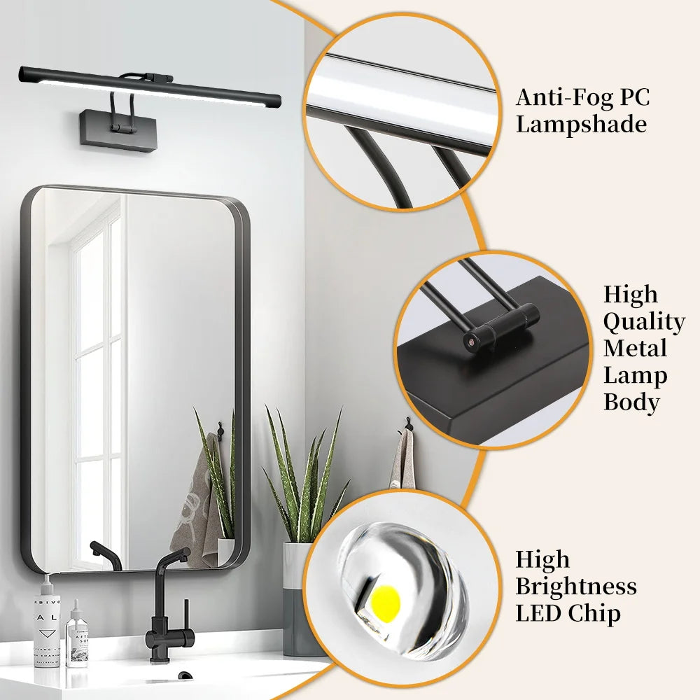 Mirror Wall Lamp Metal LED Mirror Lights Tri-color Dimmable Home Decoration Bathroom for Bedroom Kitchen Cosmetic mirror light