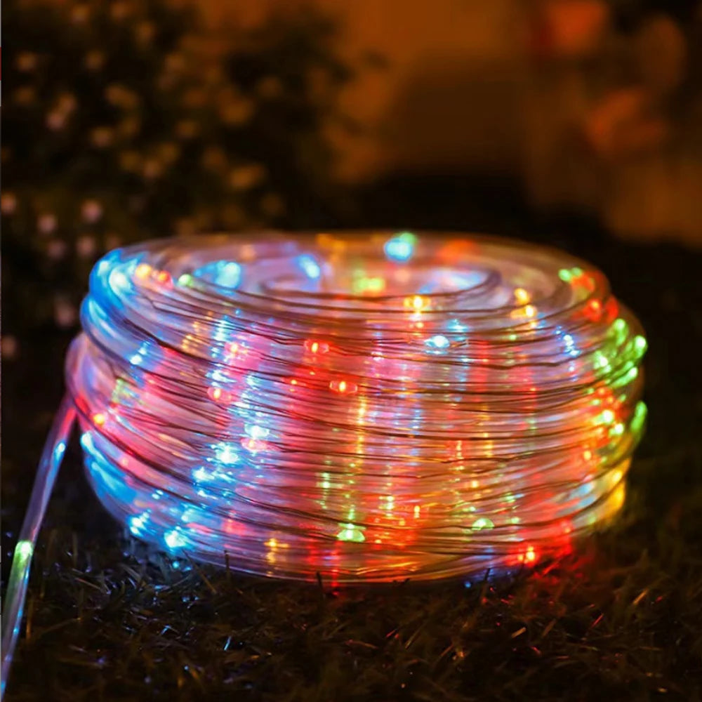 Solar LED Rope Lights Deck Outdoor Waterproof Garden String Lights Waterproof Light Belt Courtyard Christmas Atmosphere Decor ﻿